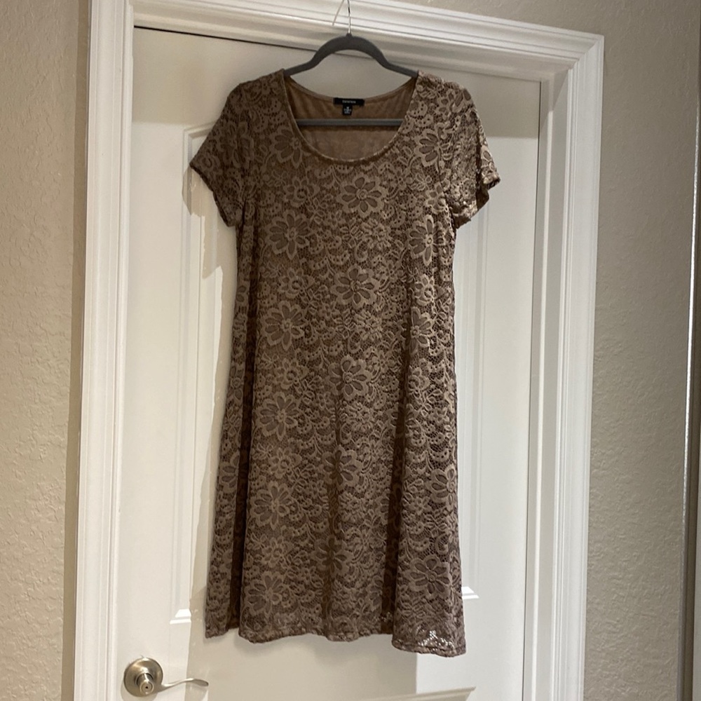 Brown Taupe lace dress.  M